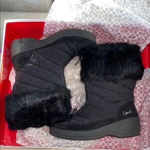 Coach Women's Quilted Black Fur Boots